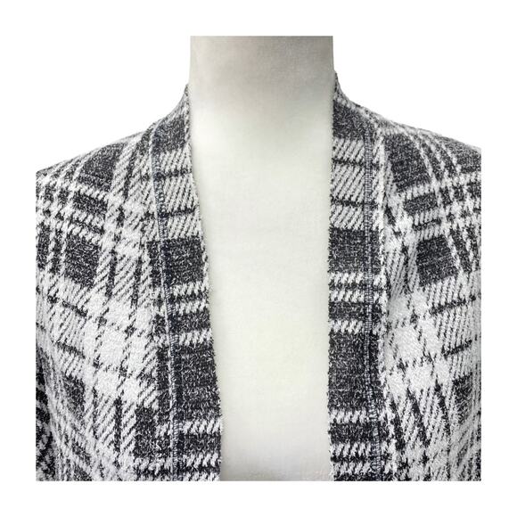 Peyton Jensen Black White Plaid Open Front Cardigan Sweater Women’s Medium - Picture 6 of 16